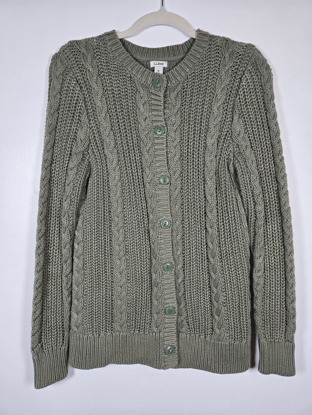 Vintage L.L. Bean Cotton Cable Knit Button Up Cardigan Sweater Size Medium